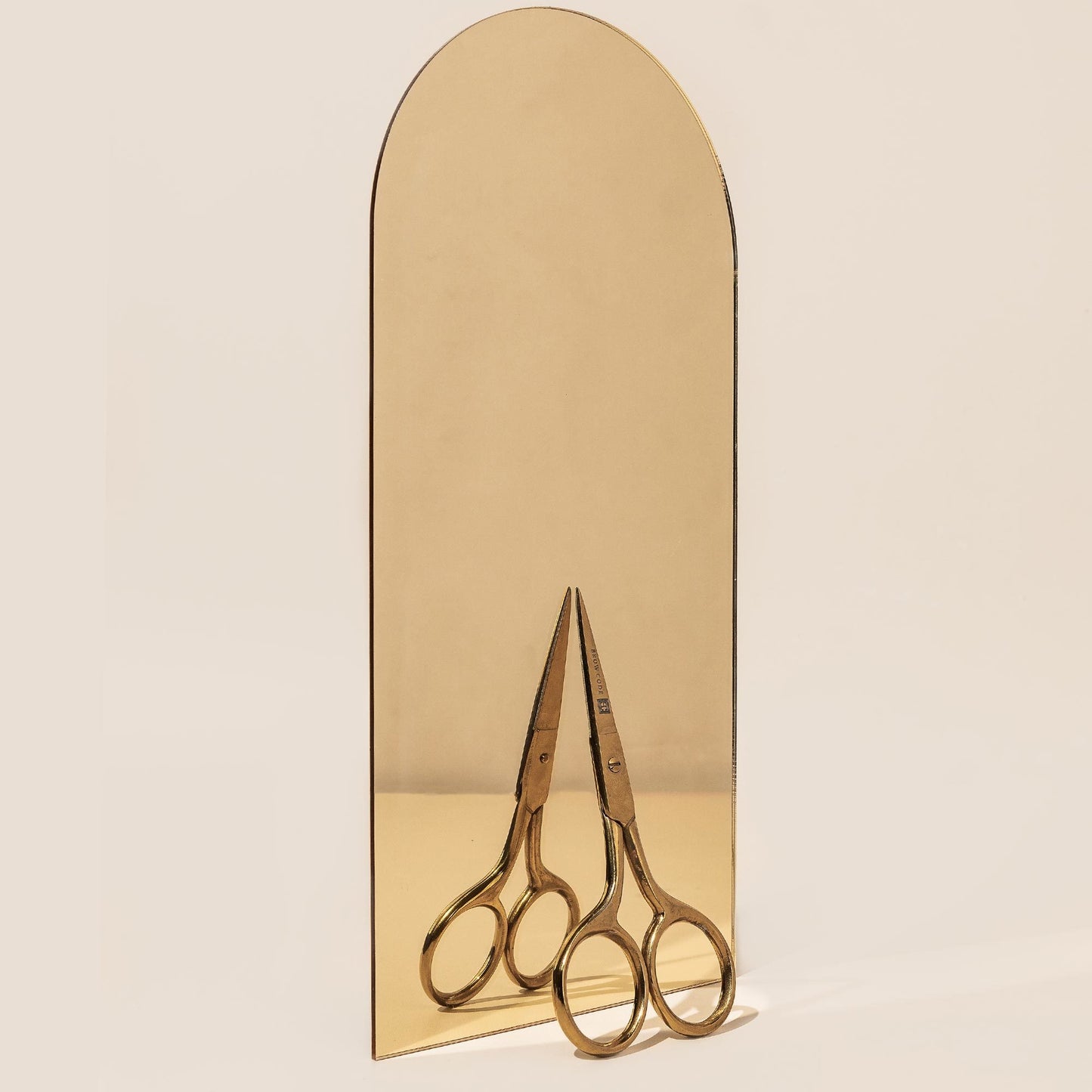 Stylised photo of trimming scissors up against a mirror